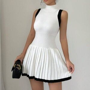 Elegant White and Black Sleeveless Dress